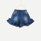 Shein Girls Ruffle Hem Denim Short