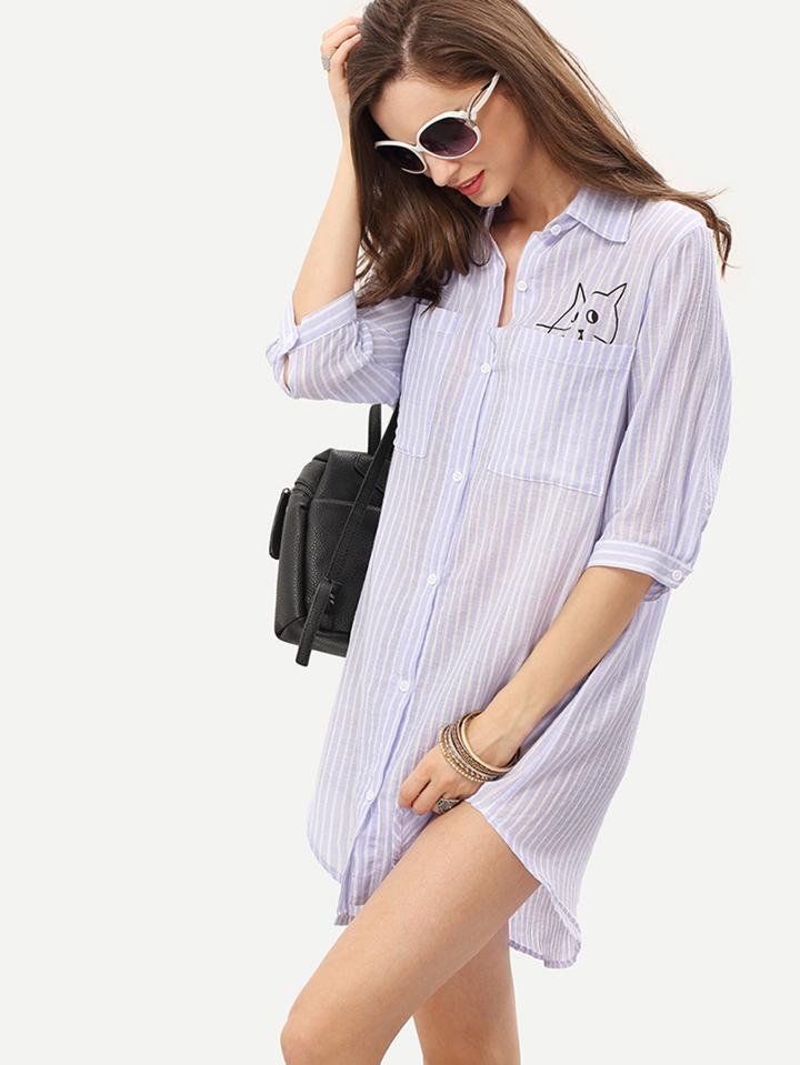 Shein Dual Pocket Vertical Striped Shirt Dress