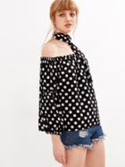 Shein Off The Shoulder Polka Dot Blouse With Tie