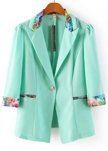 Rosewe Enchanting Turndown Collar Three Quarter Sleeve Blazer Green