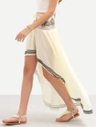 Shein Printed Banded Waist Striped Hem High-low Skirt - Beige