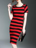 Shein Red Black Striped Sheath Dress