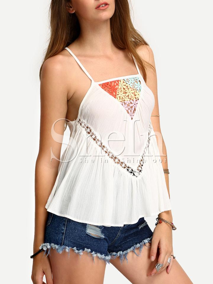 Shein White Spaghetti Strap Hollow Criss Cross Cami Top