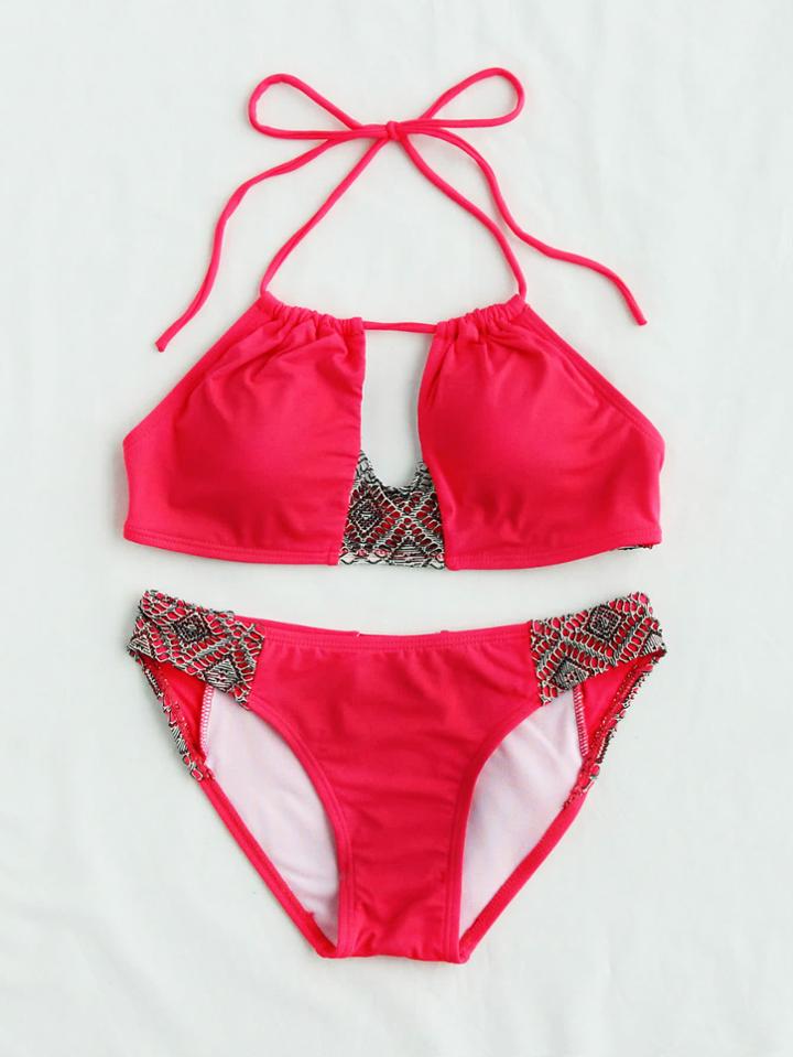 Shein Contrast Trim Keyhole Front Bikini Set