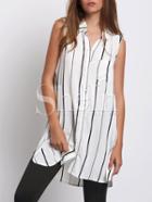 Shein Vertical Stripe In White Sleeveless Blouse