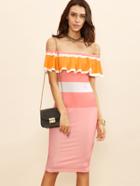 Shein Color Block Off The Shoulder Ruffle Pencil Dress