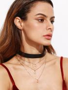 Shein Black Faux Leather Layered Chain Choker Necklace