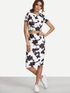 Shein Black And White Print Crop Top With Skirt
