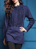 Shein Blue Contrast Crochet High Low Blouse