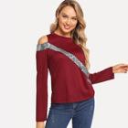 Shein Contrast Sequin Asymmetric Neck Tee