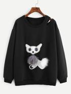 Shein Cutout Neck Fox Patch Sweatshirt