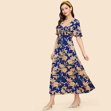 Shein Ruffle Detail Knot Floral Dress