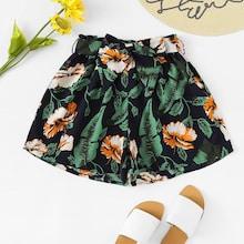 Shein Floral Print Belted Shorts
