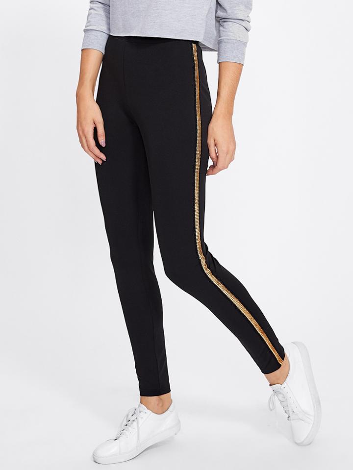 Shein Metal Woven Tape Side Leggings