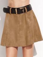 Shein Khaki Suede A-line Skirt With Belt