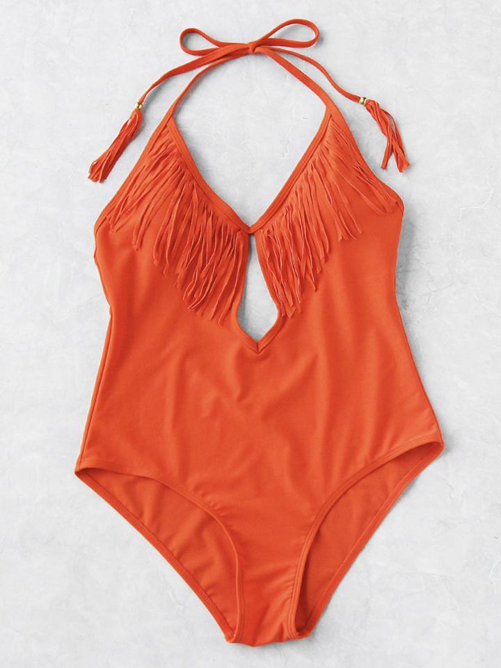 Shein Fringe Detail Keyhole One Piece Swimsuit