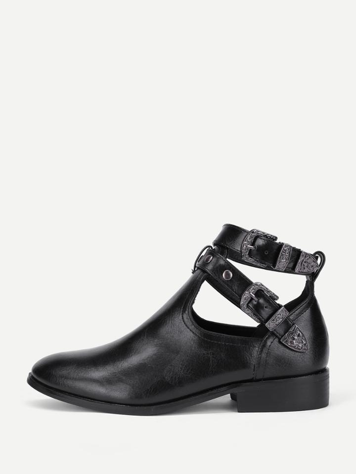 Shein Cut Out Buckle Decorated Flat Boots