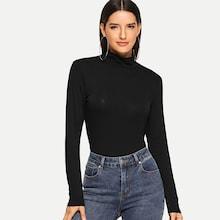 Shein High Neck Solid Tee