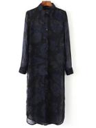 Shein Multicolor Long Sleeve Floral Split Shirt Dress