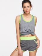 Shein Active Space Dye Fishnet Panel Curved Hem Tank Top