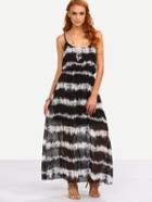 Shein Tie Dye Stripe Print Chiffon Cami Dress - Black
