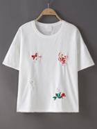 Shein White Crew Neck Butterfly Print T-shirt