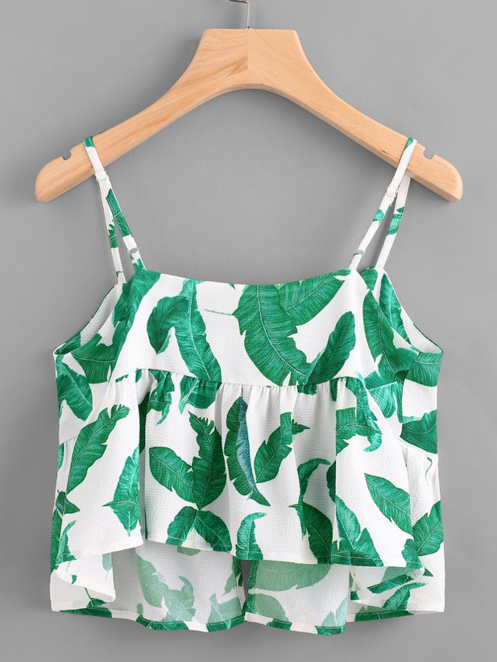 Shein Palm Leaf Print Knot Back Cami Top