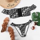 Shein Plus Scale Pattern Ruffle Bikini Set