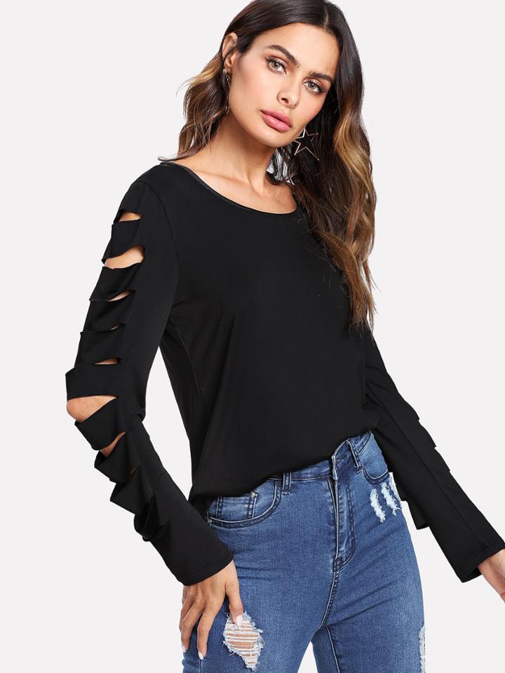 Shein Scallop Ruffle Trim Sleeve Top