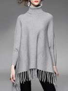 Shein Grey High Neck Tassels Cape Blouse