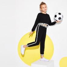 Shein Girls Letter Tape Hem Pullover & Pants Set