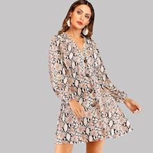 Shein Button Front Snake Print Dress