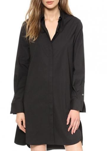 Rosewe Simple Long Sleeve Turndown Collar Black T Shirt Dress
