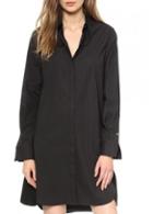 Rosewe Simple Long Sleeve Turndown Collar Black T Shirt Dress