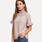 Shein Shirred Neck Flounce Sleeve Solid Top