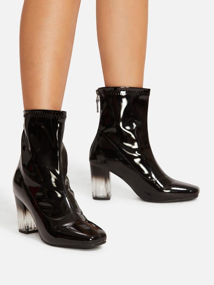 Shein Square Toe Clear Heeled Pu Boots