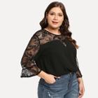 Shein Plus Bell Sleeve Lace Insert Top