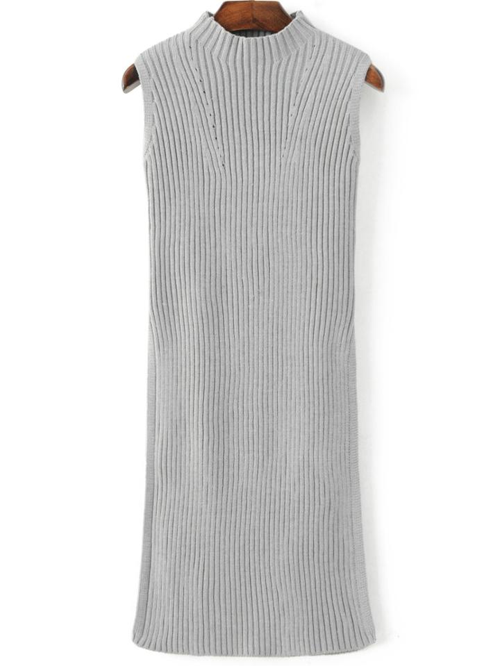Shein Grey Mock Neck Sleeveless Side Slit Knit Dress