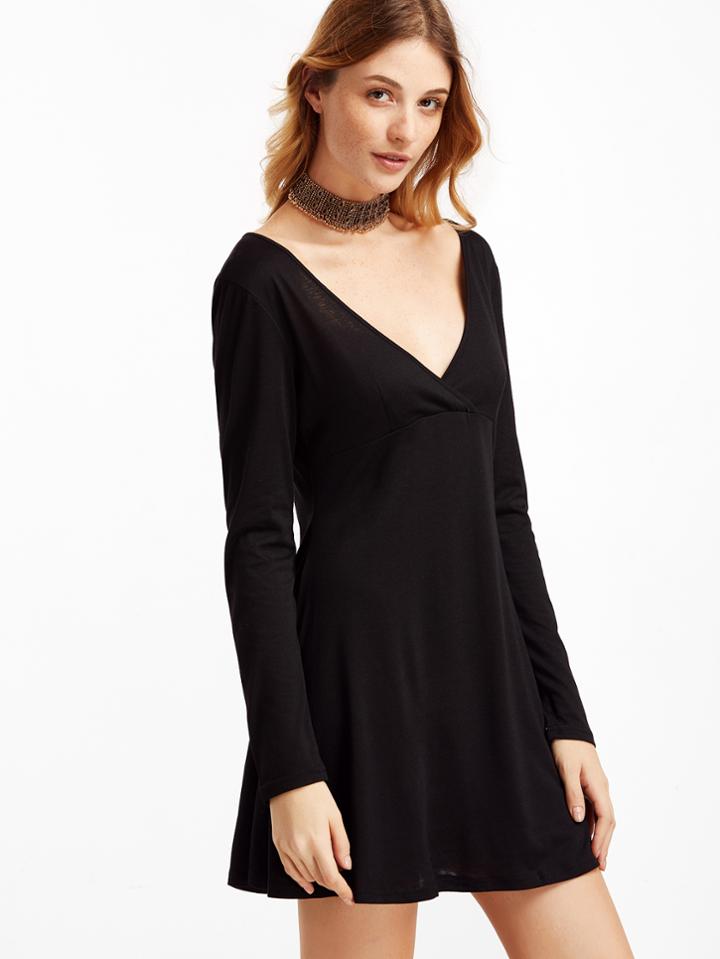 Shein Black Deep V Neck A-line Dress