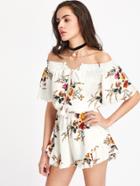 Shein Shirred Off The Shoulder Jumpsuit With Fringe Detail