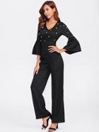 Shein Pearl Embellished Trumpet Sleeve Jumpsuit