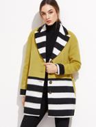 Shein Color Block Single Breasted Wool Blend Coat