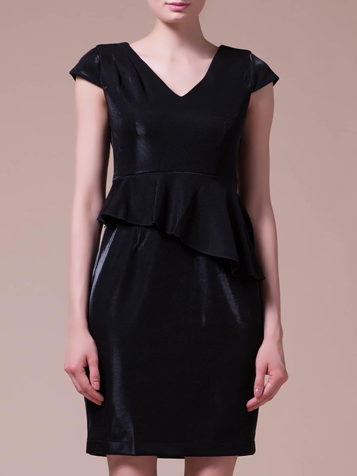Shein Black V Neck Peplum Velvet Sheath Dress