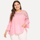 Shein Plus Guipure Lace Yoke Flounce Sleeve Top