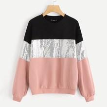 Shein Color-block Contrast Sequin Pullover