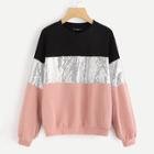 Shein Color-block Contrast Sequin Pullover