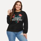 Shein Plus Flower And Letter Print Pullover