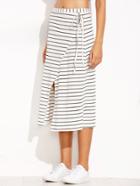 Shein White Striped Wrap Over Midi Skirt