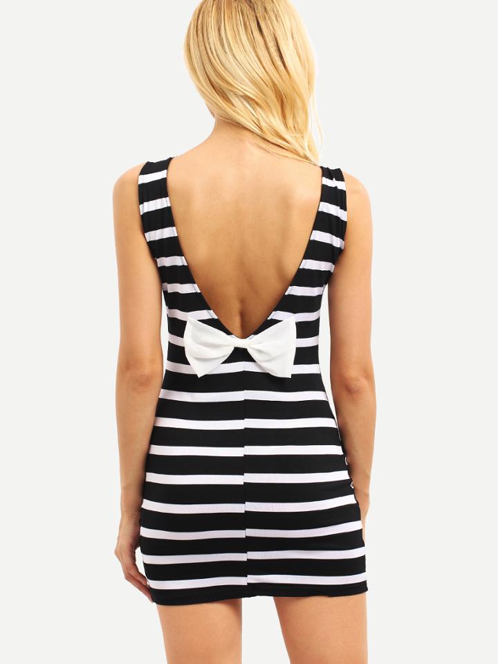 Shein V-back Black White Striped Tank Dress