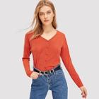 Shein V Neck Button Up Knit Coat